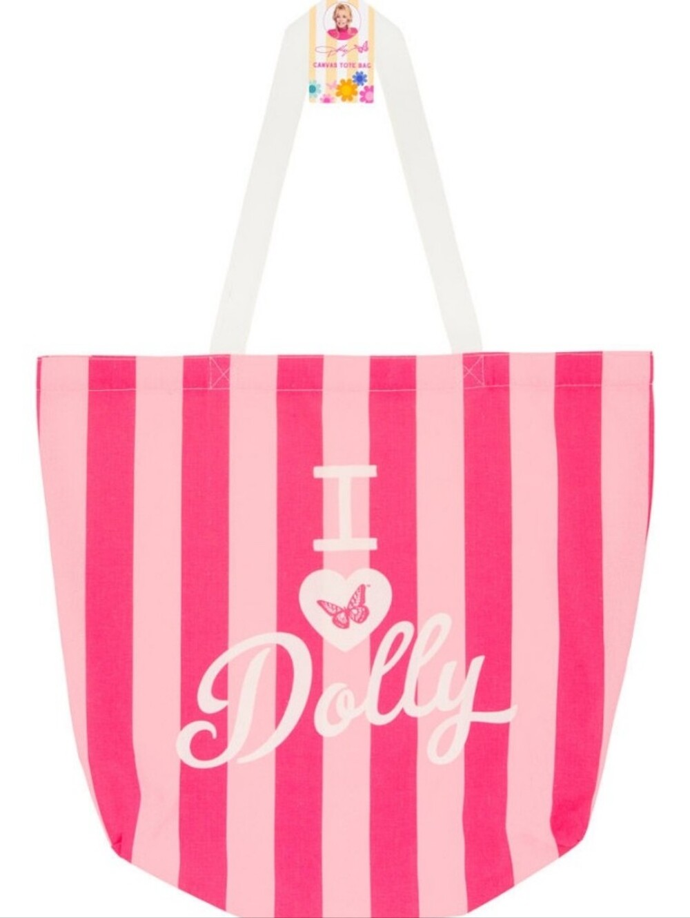 Dolly Parton Stripe 'I ♥ Dolly' Tote Bag- Pink - Picture 2 of 8